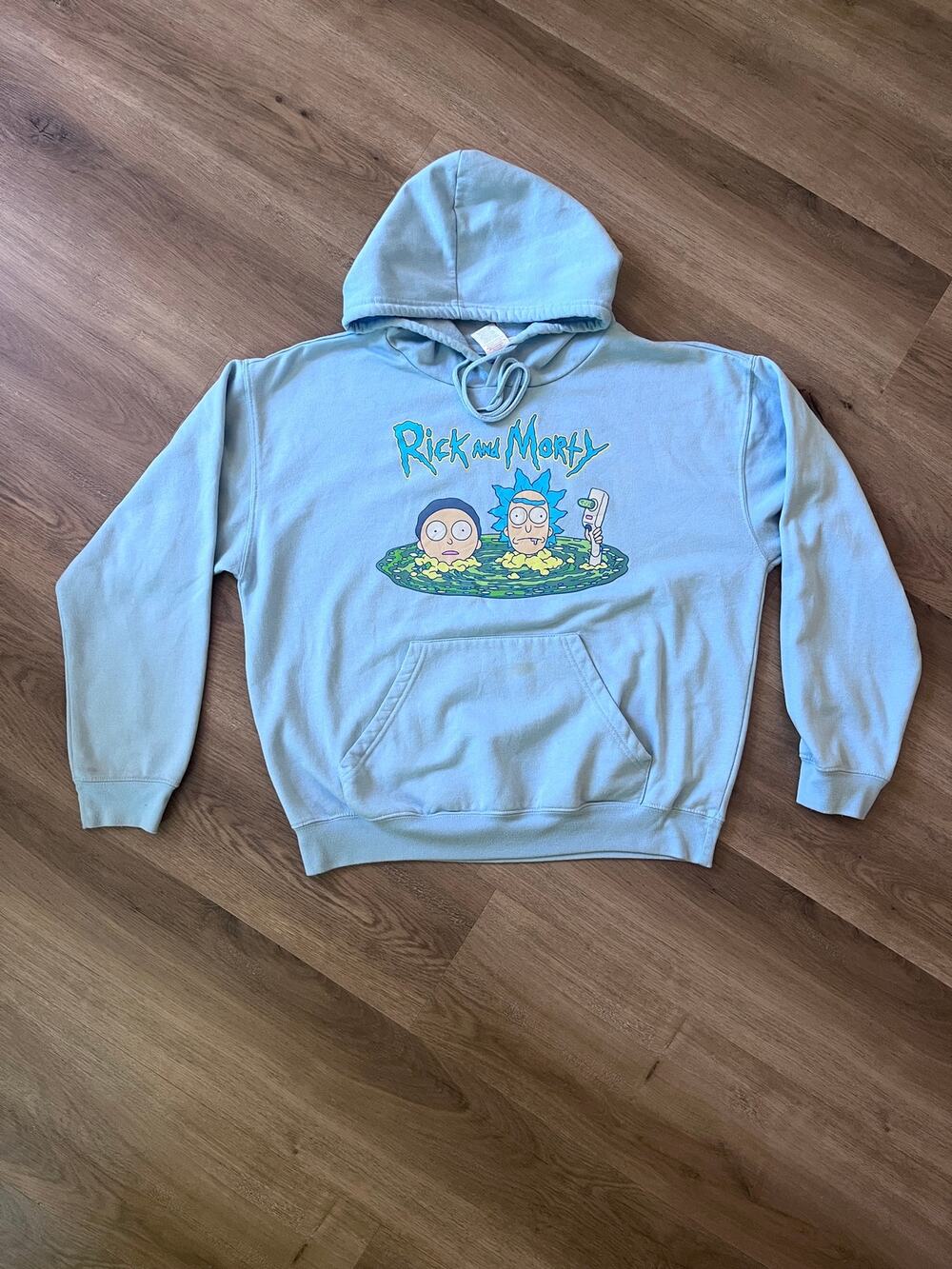 Rick and Morty Hot Tub Hoodie Light Blue L